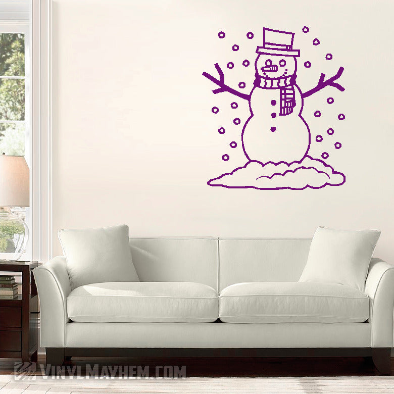 Snowman with snow falling vinyl sticker