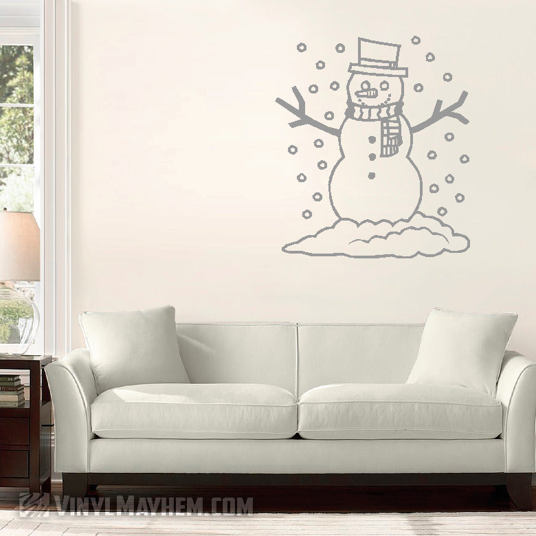 Snowman with snow falling vinyl sticker