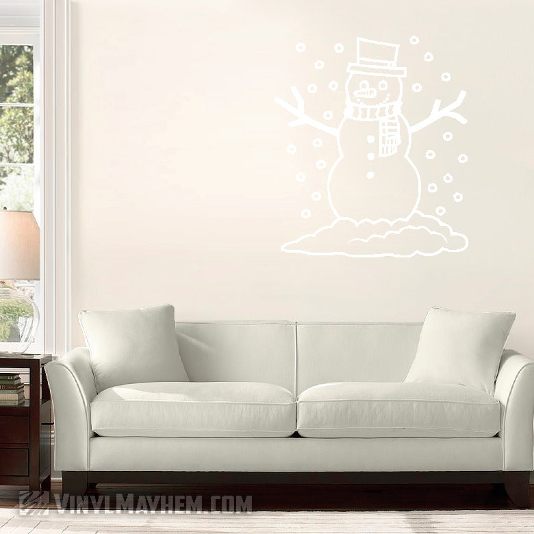 Snowman with snow falling vinyl sticker