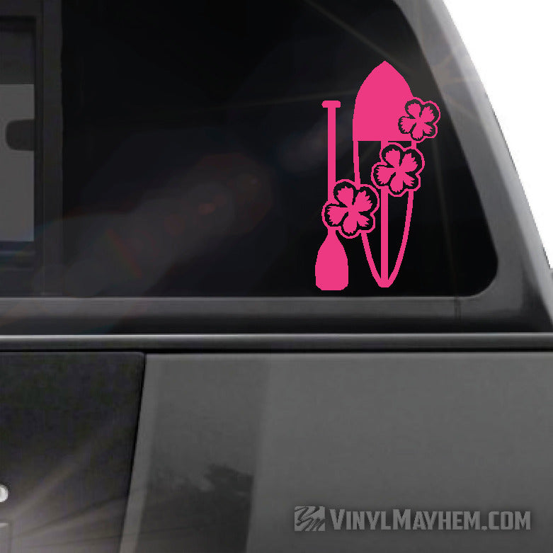 Stand up paddleboard with hibiscus flowers vinyl sticker