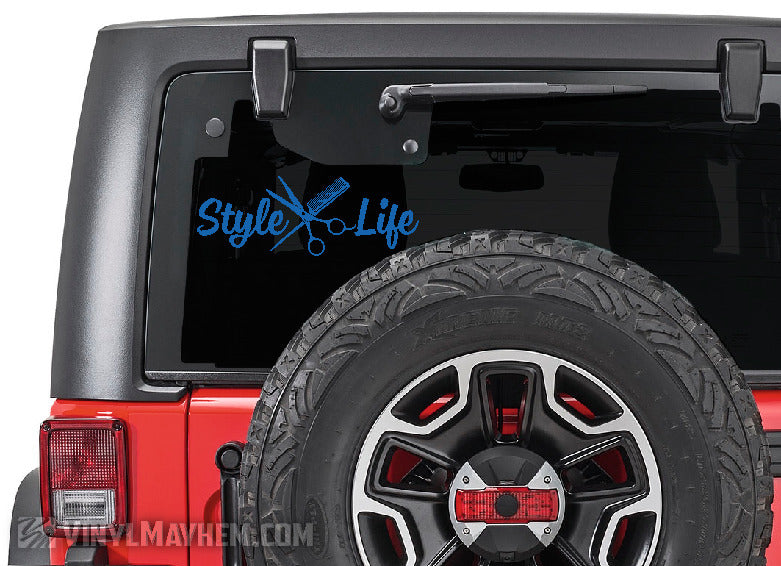 Style Life scissors and comb hair stylist vinyl sticker