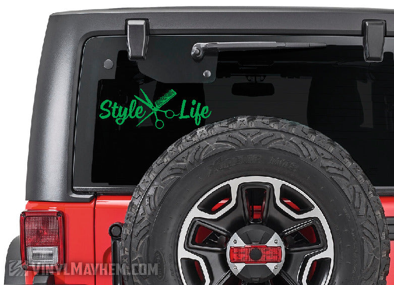 Style Life scissors and comb hair stylist vinyl sticker