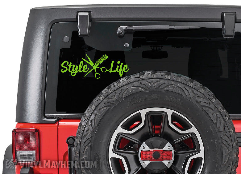 Style Life scissors and comb hair stylist vinyl sticker