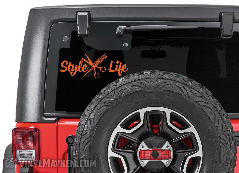 Style Life scissors and comb hair stylist vinyl sticker