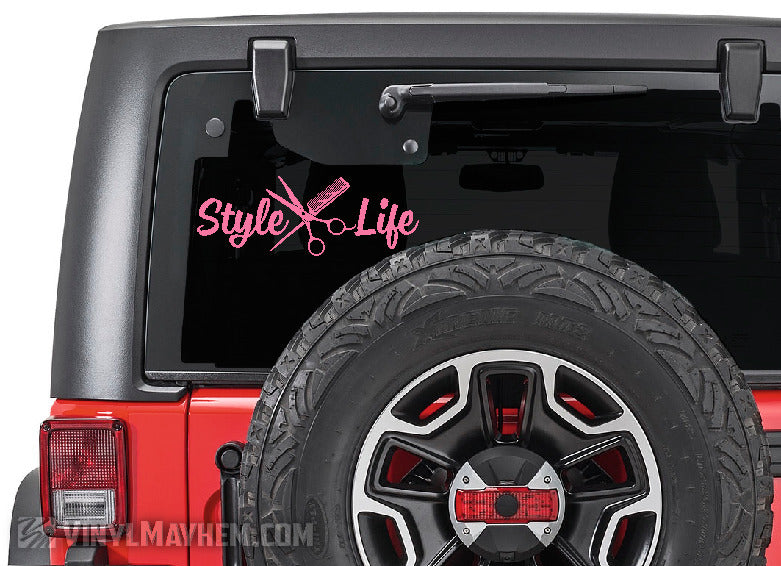 Style Life scissors and comb hair stylist vinyl sticker