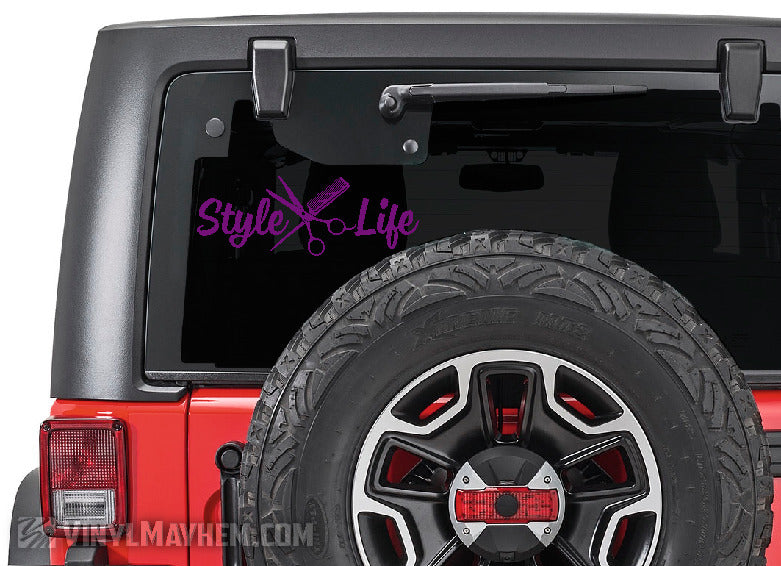Style Life scissors and comb hair stylist vinyl sticker