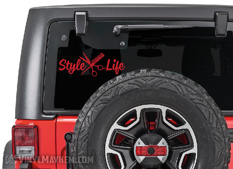 Style Life scissors and comb hair stylist vinyl sticker