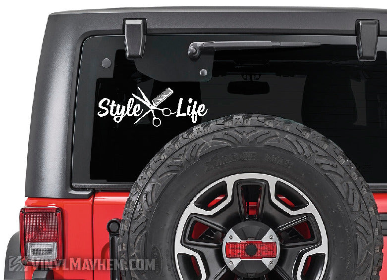 Style Life scissors and comb hair stylist vinyl sticker