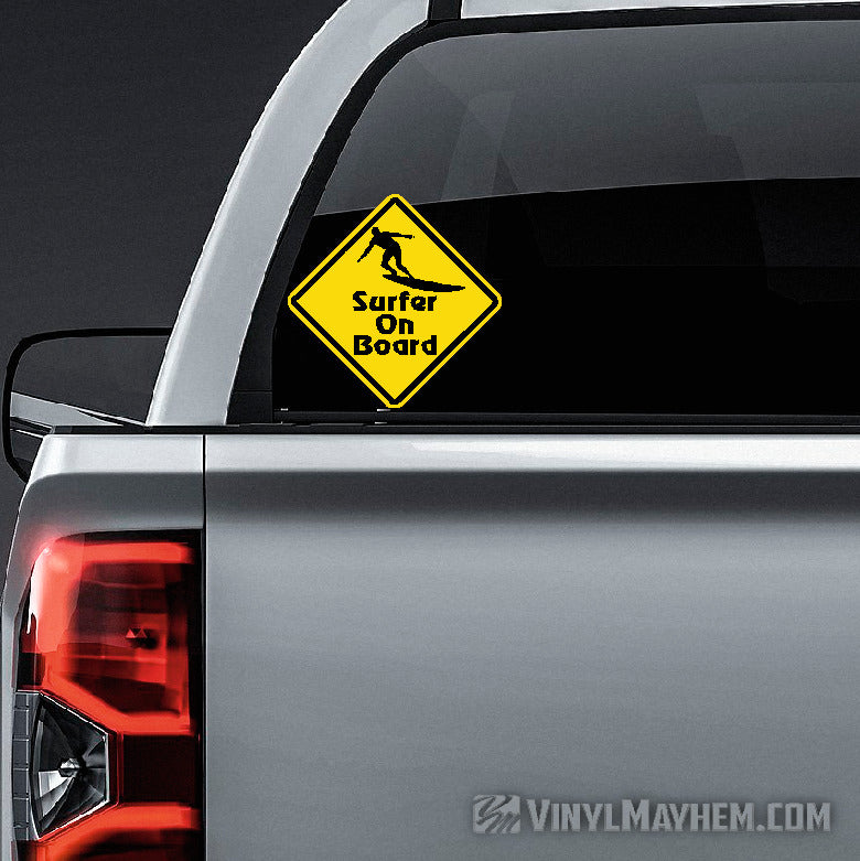 Surfer On Board caution sign sticker