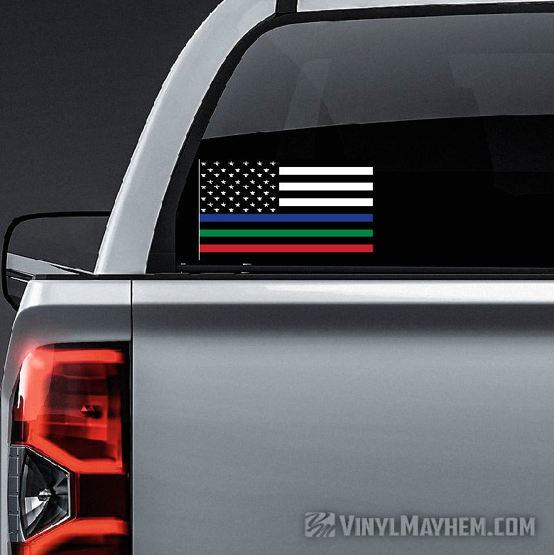 American flag Thin Blue Green Red Line black and white sticker