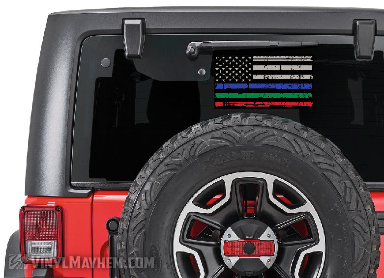Thin Blue Green Red Line distressed American flag sticker