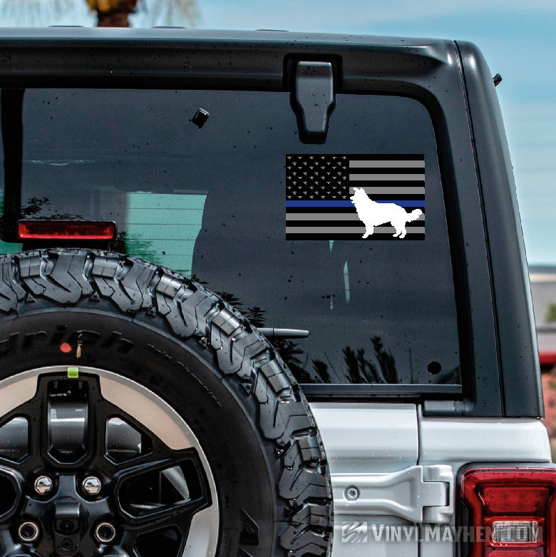 Thin Blue Line subdued American flag with sheepdog sticker