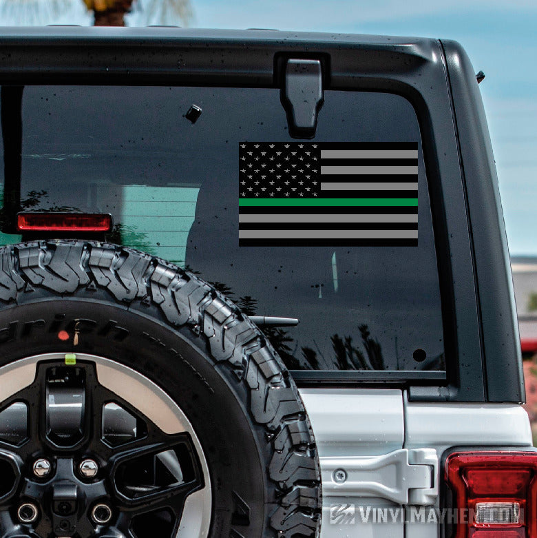Thin Green Line subdued American flag sticker