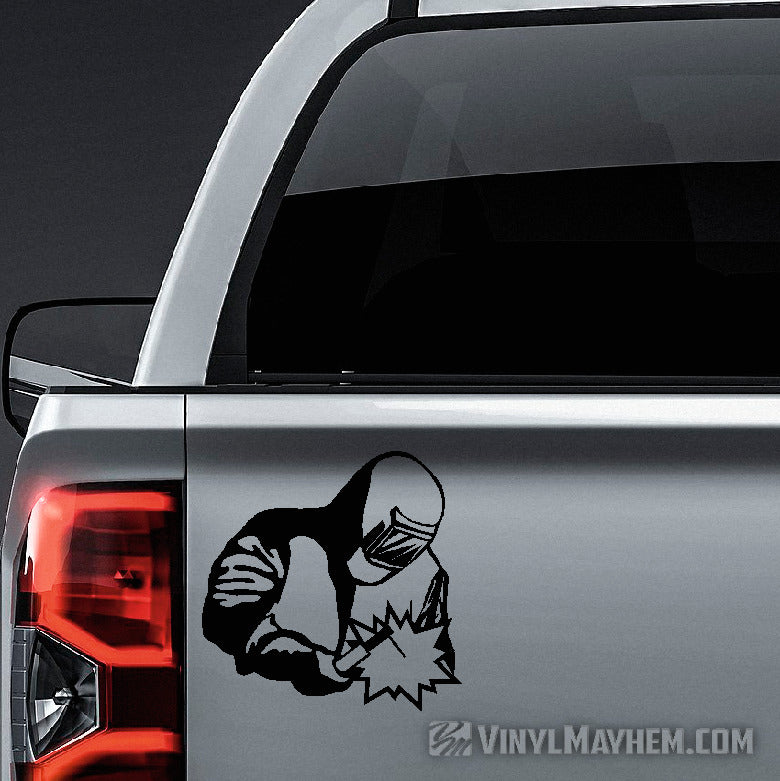 Welder with mask and suit vinyl sticker