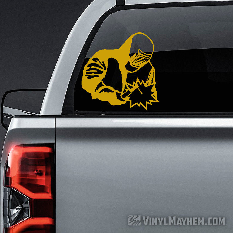 Welder with mask and suit vinyl sticker