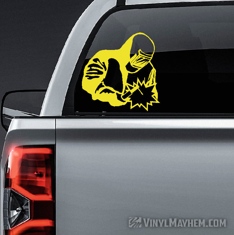 Welder with mask and suit vinyl sticker