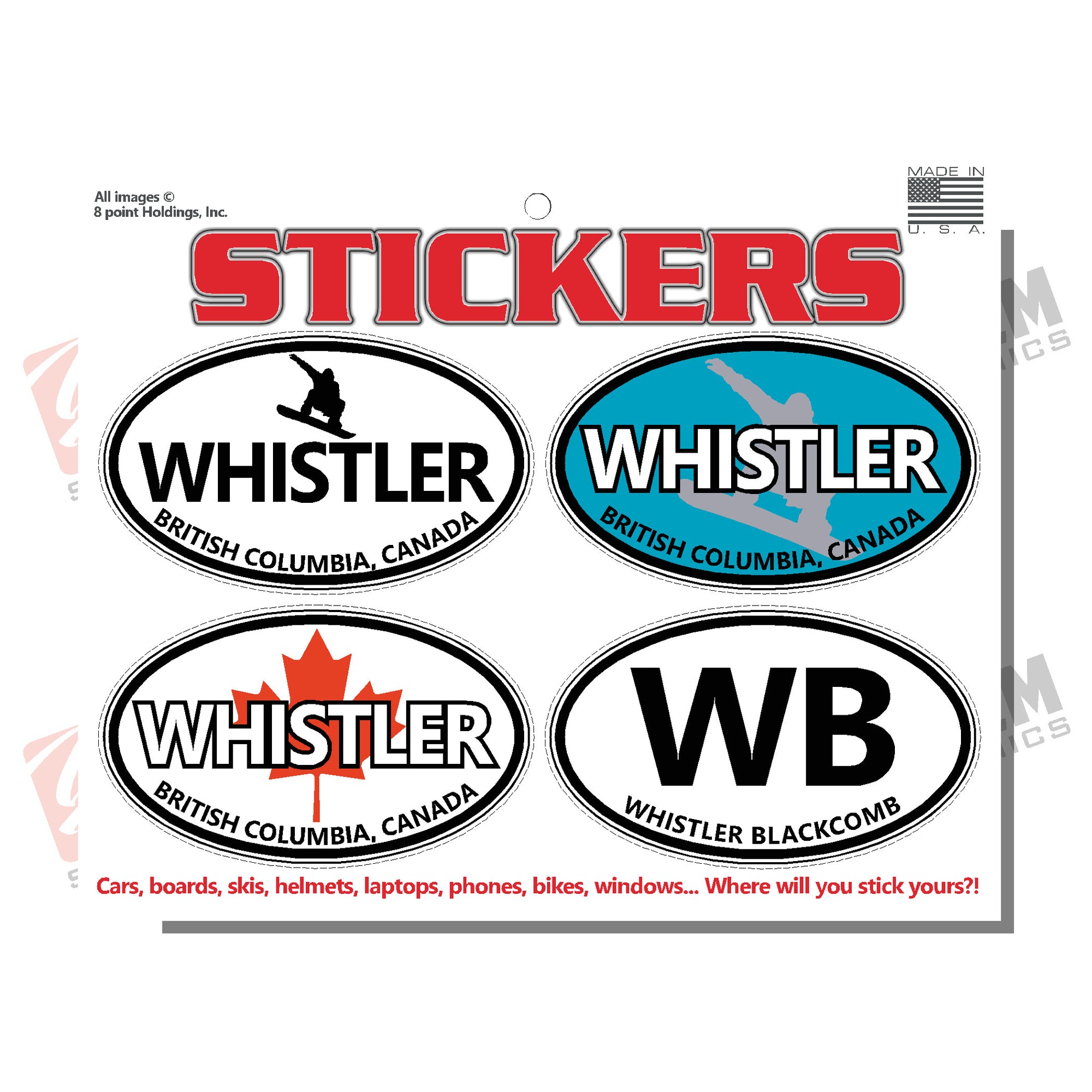 Whistler British Columbia Canada Snowboarder sticker sheet