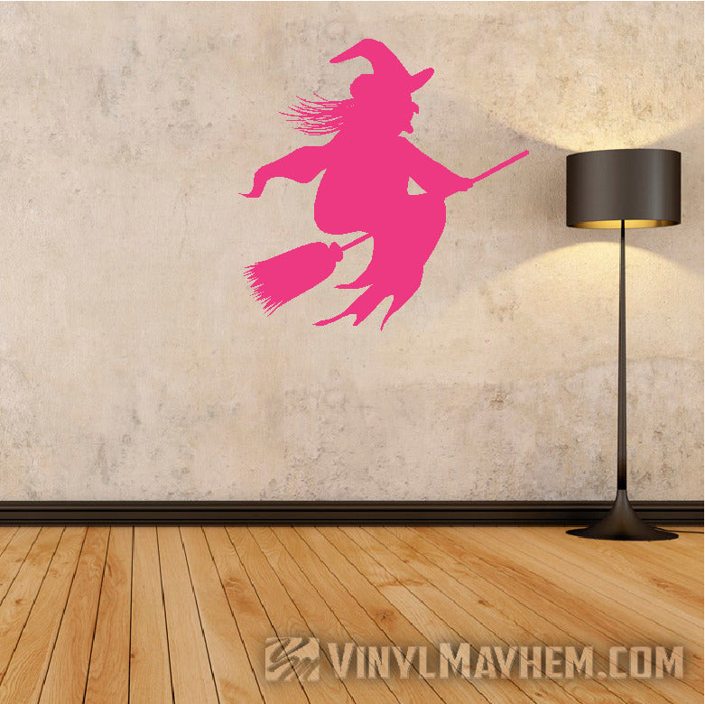 Witch riding broom Halloween vinyl sticker
