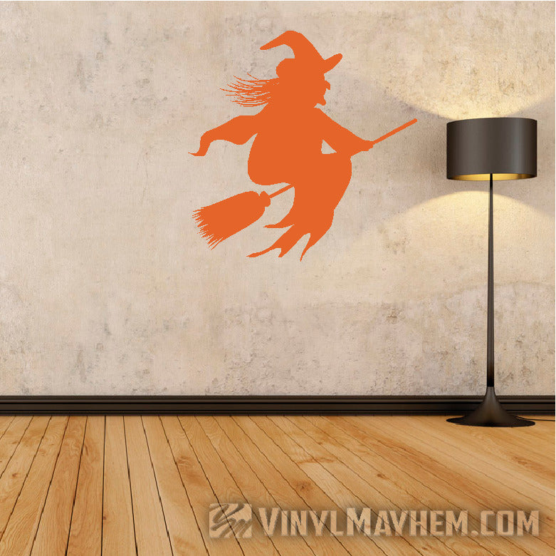 Witch riding broom Halloween vinyl sticker