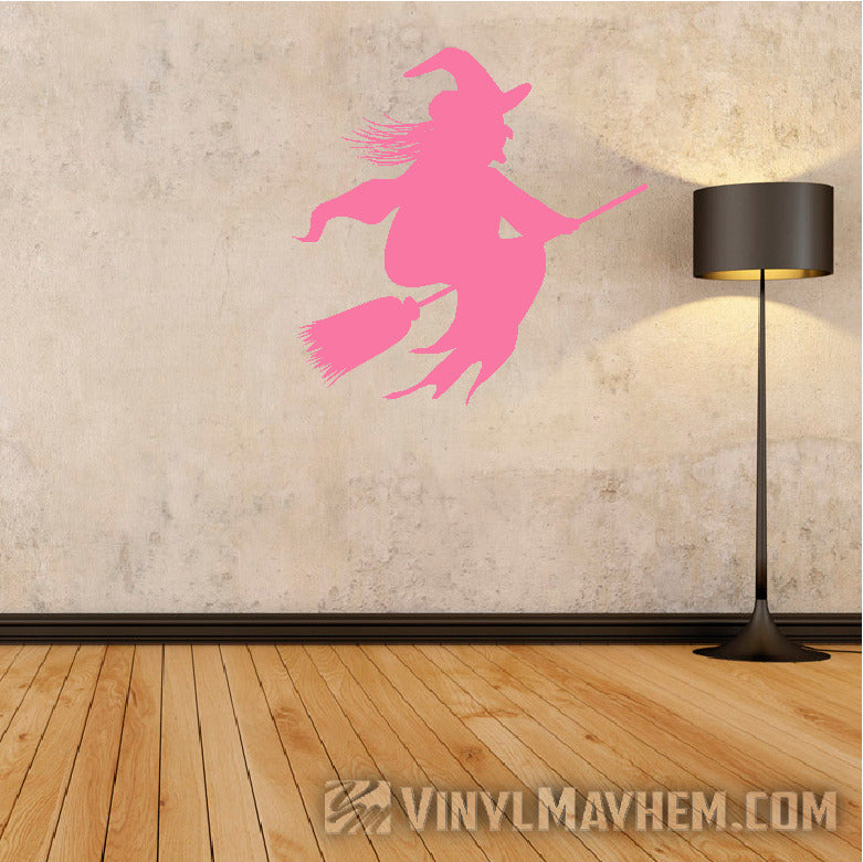 Witch riding broom Halloween vinyl sticker