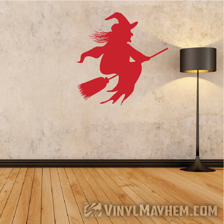 Witch riding broom Halloween vinyl sticker