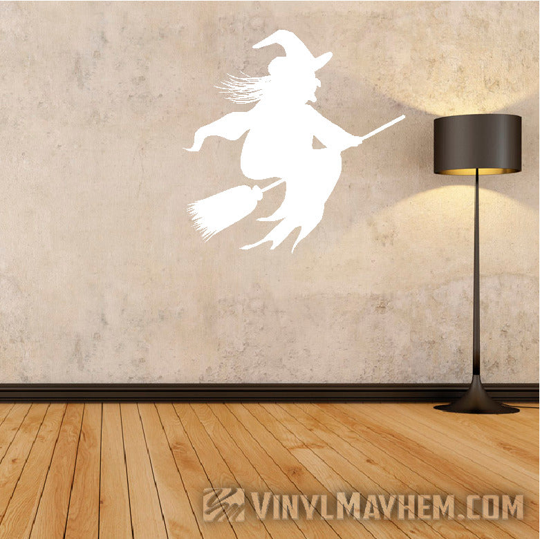 Witch riding broom Halloween vinyl sticker
