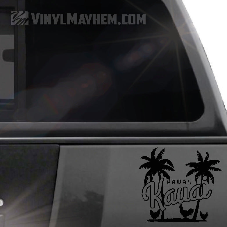 Hawaii Kauai palm trees with chickens vinyl sticker