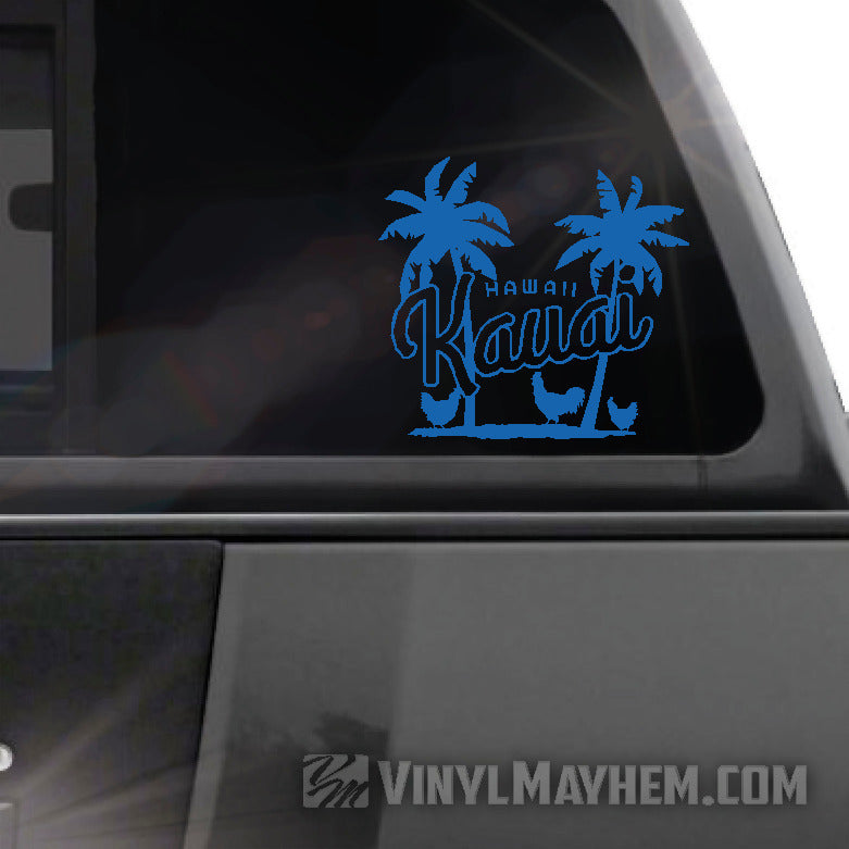 Hawaii Kauai palm trees with chickens vinyl sticker