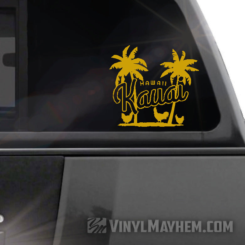 Hawaii Kauai palm trees with chickens vinyl sticker