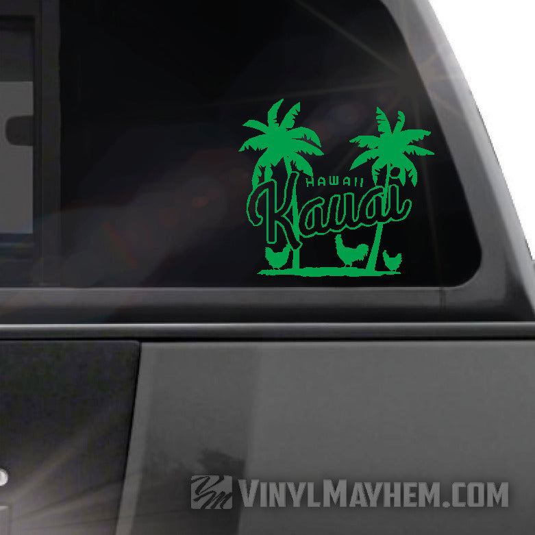 Hawaii Kauai palm trees with chickens vinyl sticker