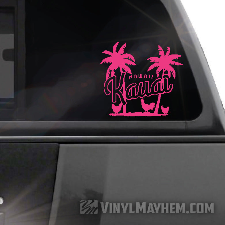 Hawaii Kauai palm trees with chickens vinyl sticker