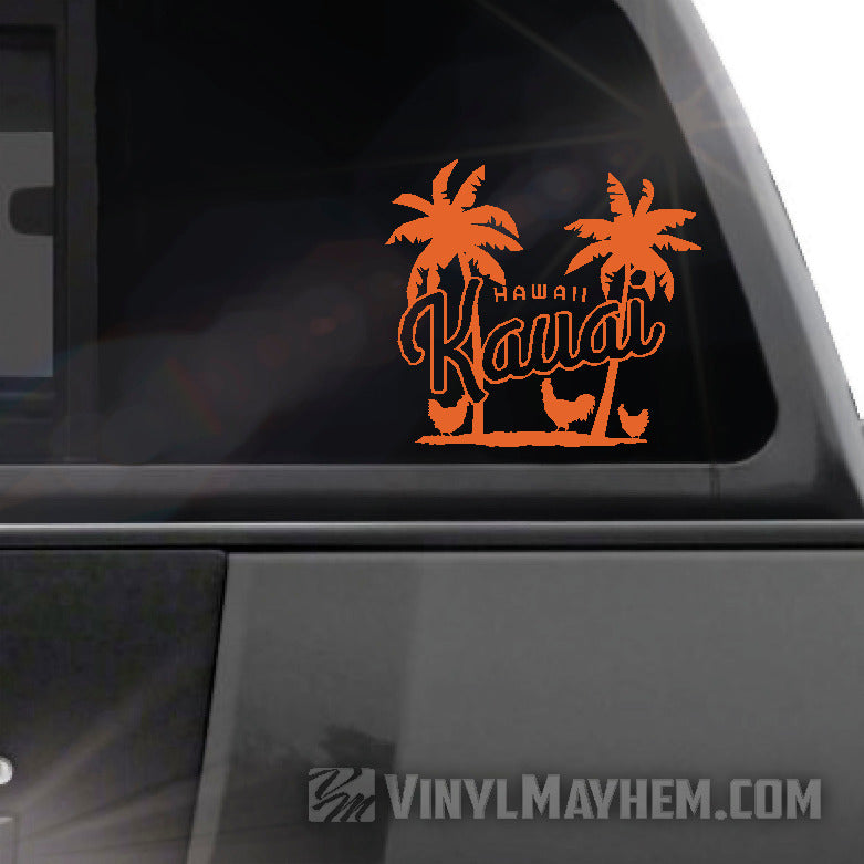 Hawaii Kauai palm trees with chickens vinyl sticker