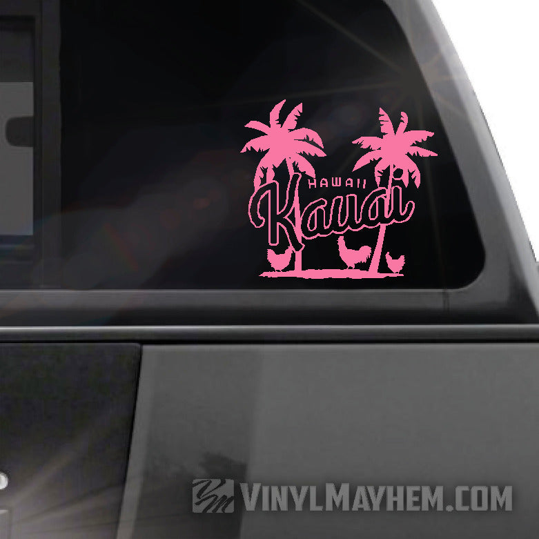 Hawaii Kauai palm trees with chickens vinyl sticker
