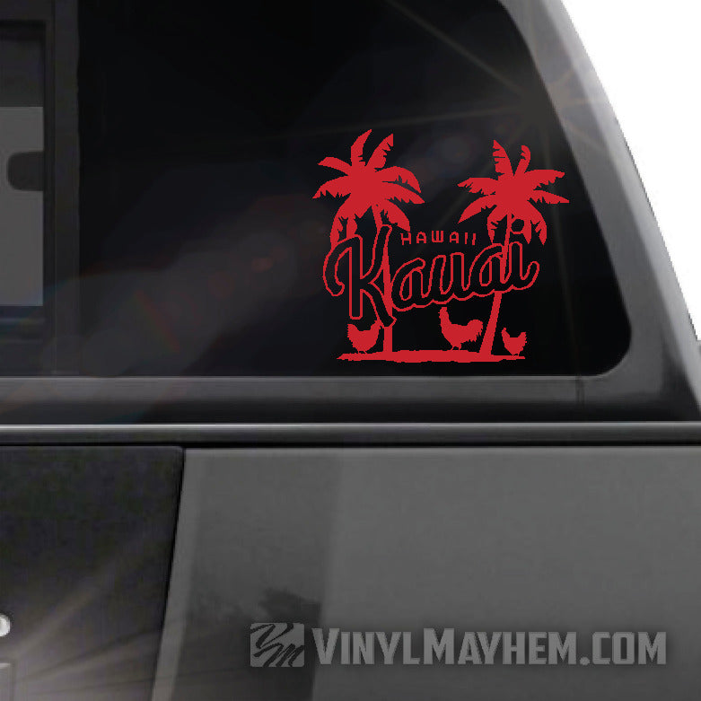 Hawaii Kauai palm trees with chickens vinyl sticker