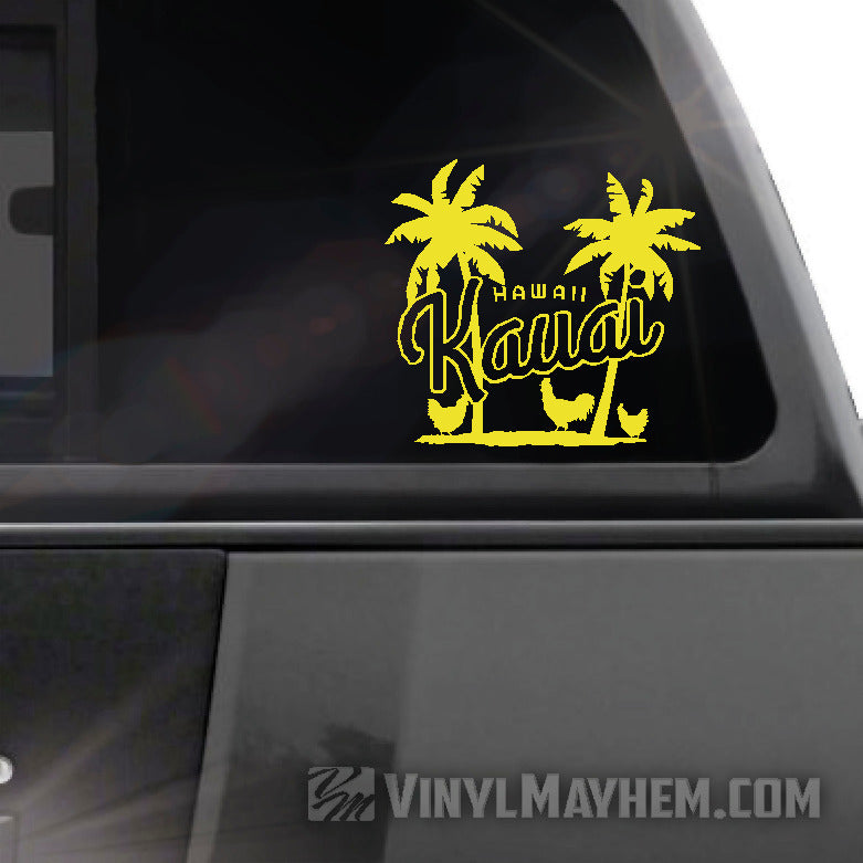 Hawaii Kauai palm trees with chickens vinyl sticker