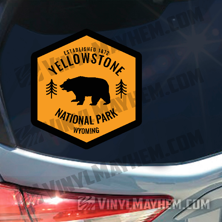 Yellowstone National Park Bear Crossing Badge sticker